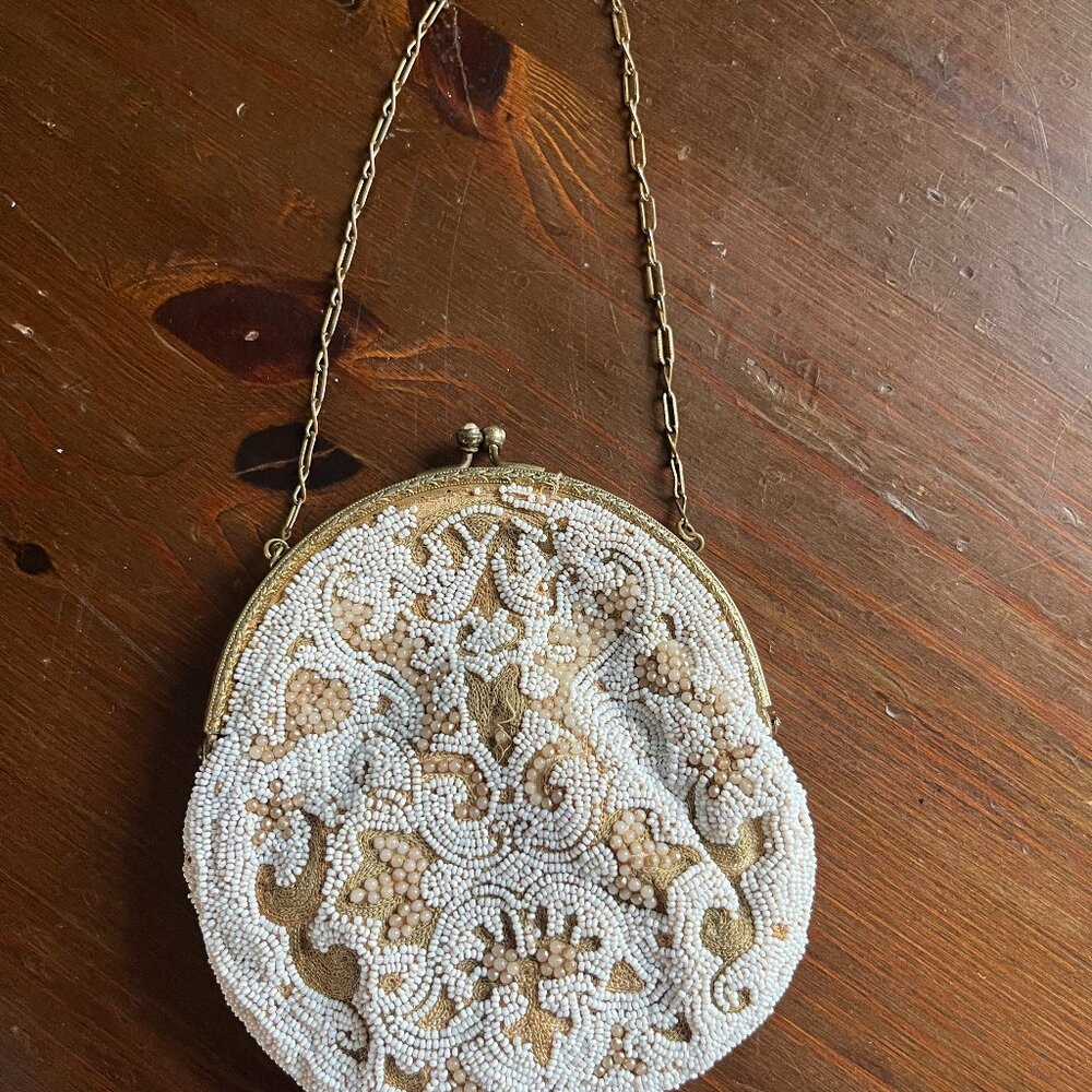 Longchamps white beaded purse vintage 1920s